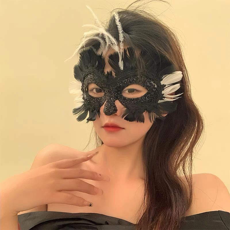 Sexy pizzo piuma donne mascherata maschere paillettes veneziano Halloween Natale festa di compleanno mistero sexy ballo di fine anno Mardi Gras nero