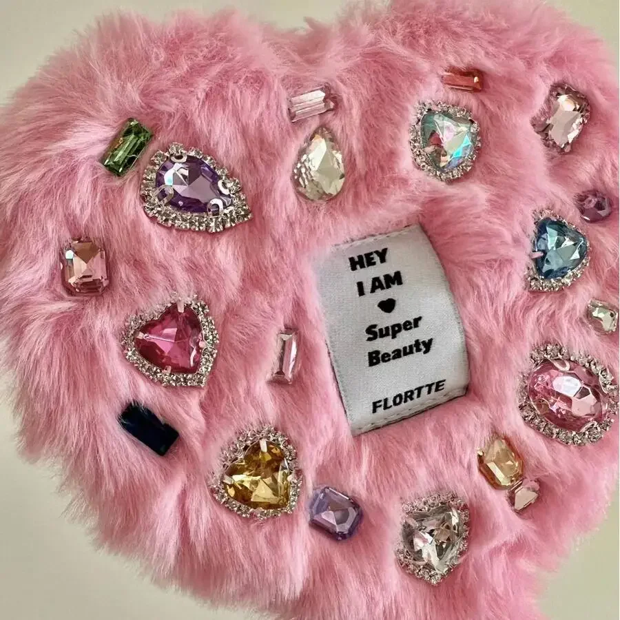 Flente - portable hand mirror with handle for women and girls, plush, love, cosmetics