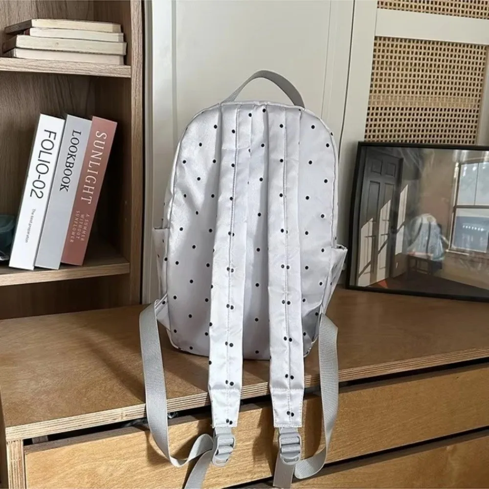 Nylon Material Polka Dot Backpack Lightweight Design Durable Construction Drawstring Rucksack Drawstring Closure Portable Size