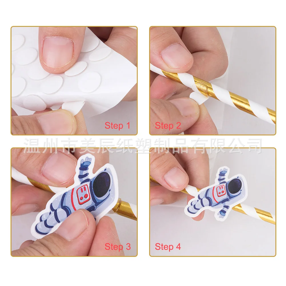 20/40pcs Outer Space Party Disposable Straw Paper Drinking Straw Astronaut Rocket Birthday Party Decoration