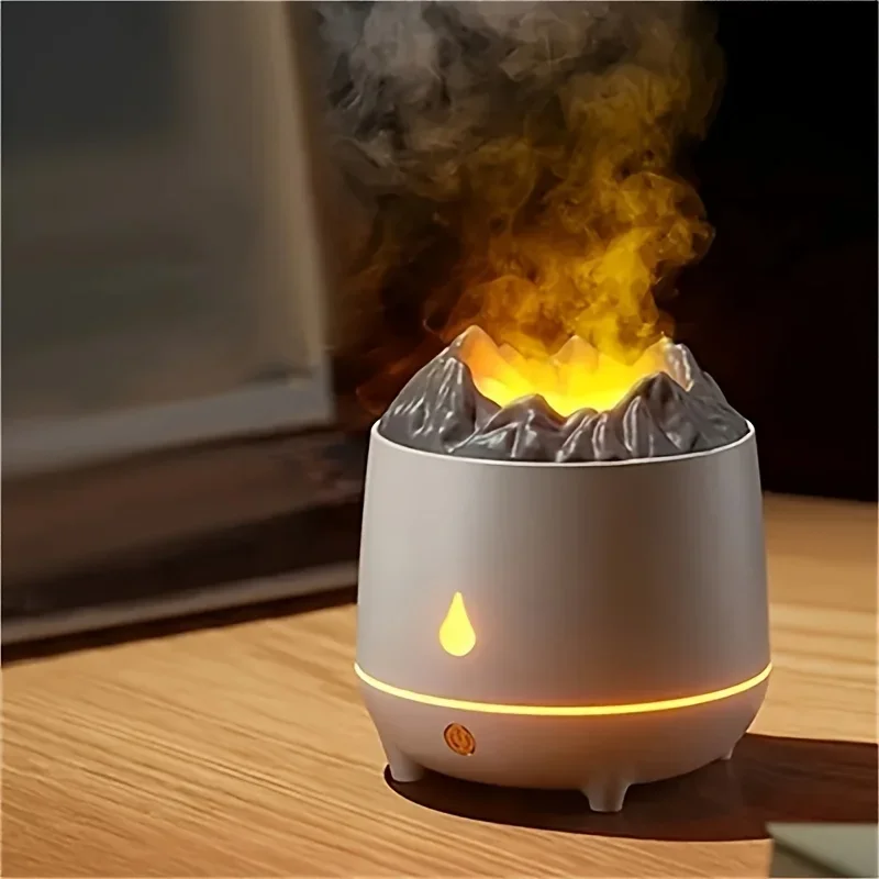 400mL Creative  Volcano Humidifier With Flame Night Light - Perfect For  Yoga And Office!