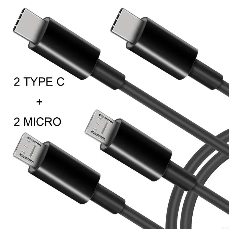 B46A Portable 1 in 4 Out Power Cord Wire USB to 2 Type-C+2 Micro Multi-port Charging Cable Line for Cell Phones Tablets