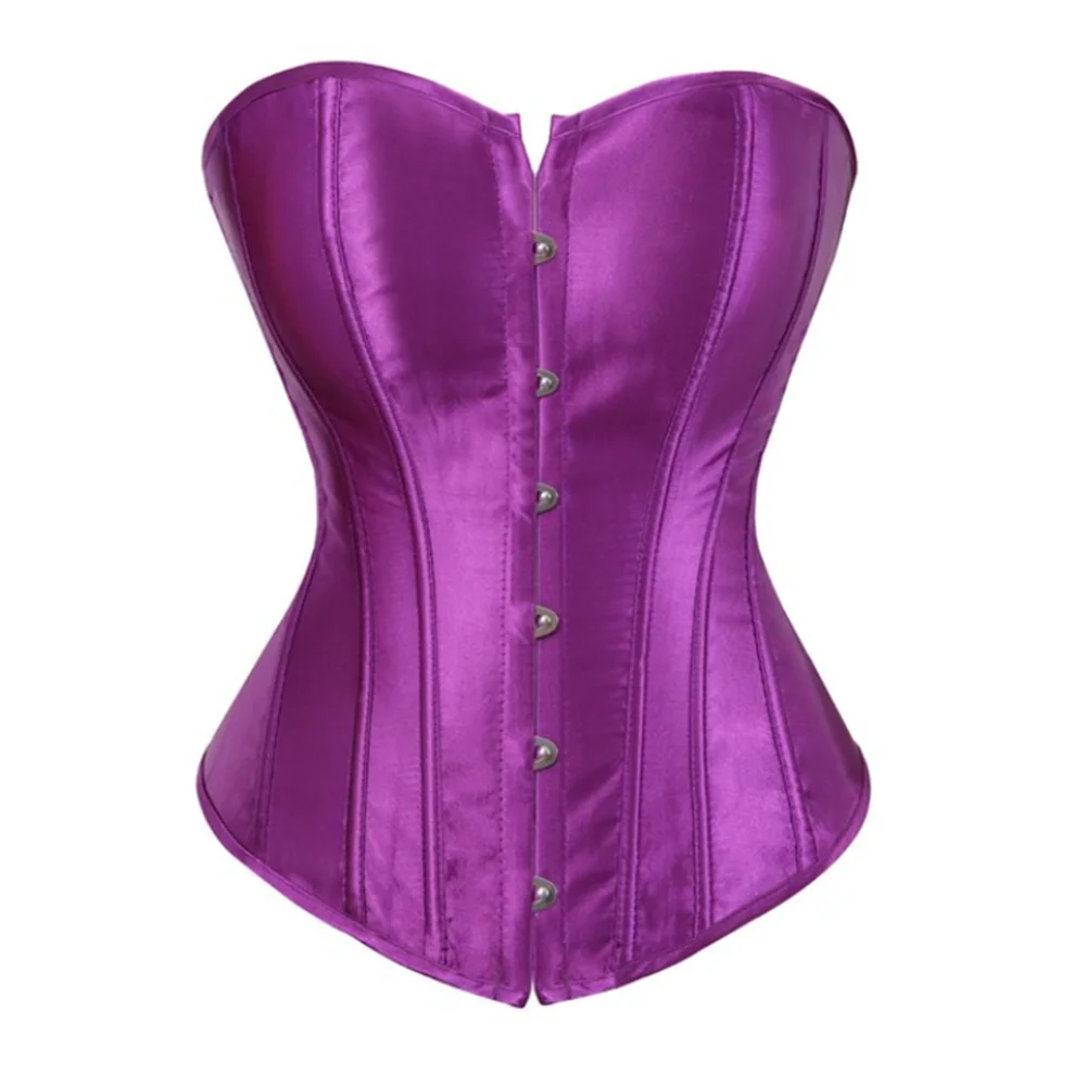 Women Simple Satin Overbust Corset Top Lingerie Body Shaper Strapless Boned Bodices Sexy Lace Up Bustier XS-7XL