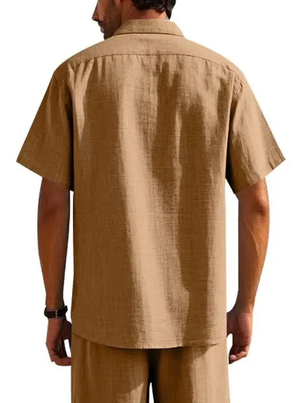 

Свободный мужской льняной ор Све irt Pure Color Casual American Sle Дышащая влажная летняя пляжная одежда ng