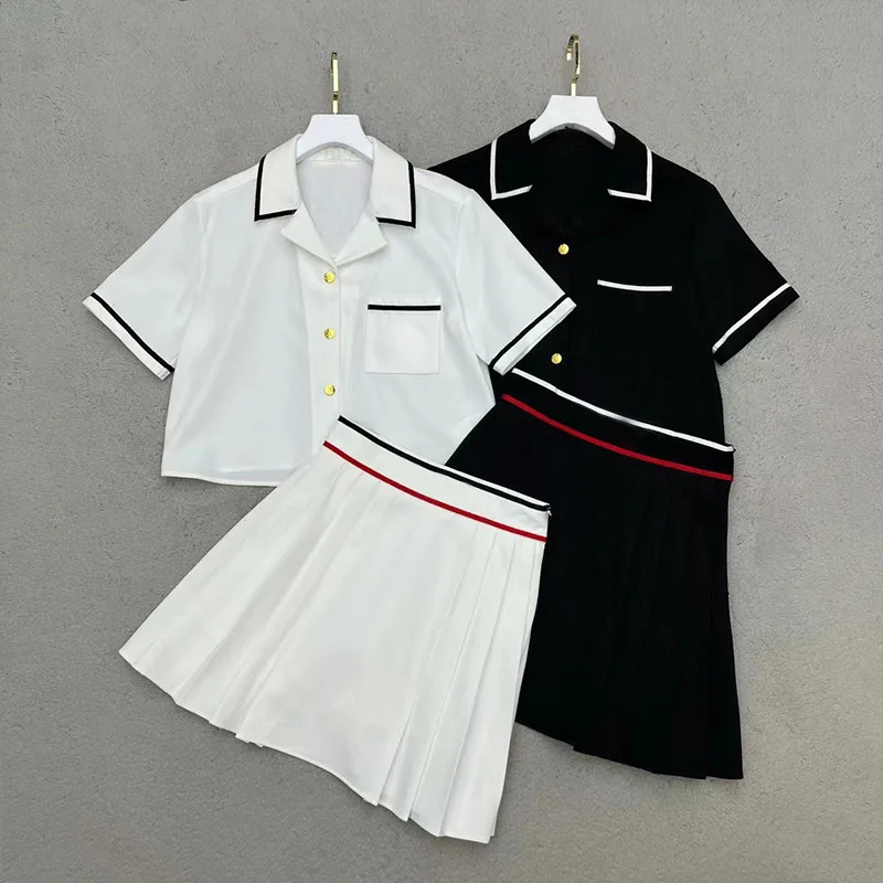 

Preppy Style Sets For Women Young Buttons Shirts + Skirts Two Pieces Suit Cute Energetic