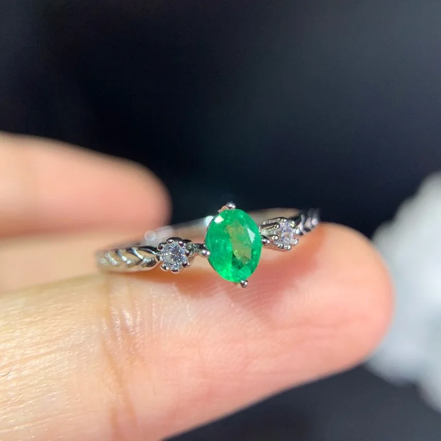 4mm * 5mm Natural Emerald Ring for Daily Wear 925 Silver Emerald Engagement Ring Fashion Sterling Silver Emerald Jewelry
