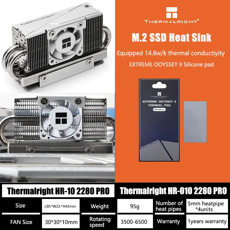 thermalricht hr10 2280 pro ssd radiador heat pipe ventilador 30 mm ativo dissipador de calor duro de estado solido suporta pci e50 01