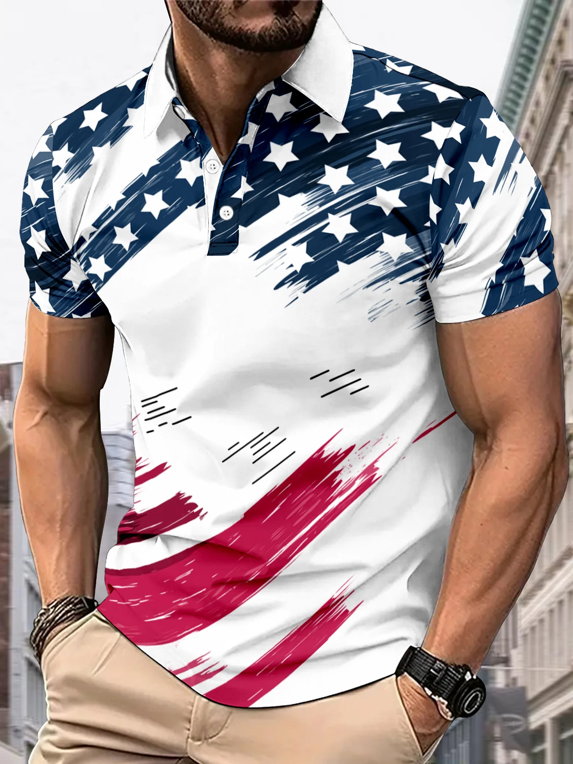 Fashionable summer men's polo casual regular polo short sleeved lapel top
