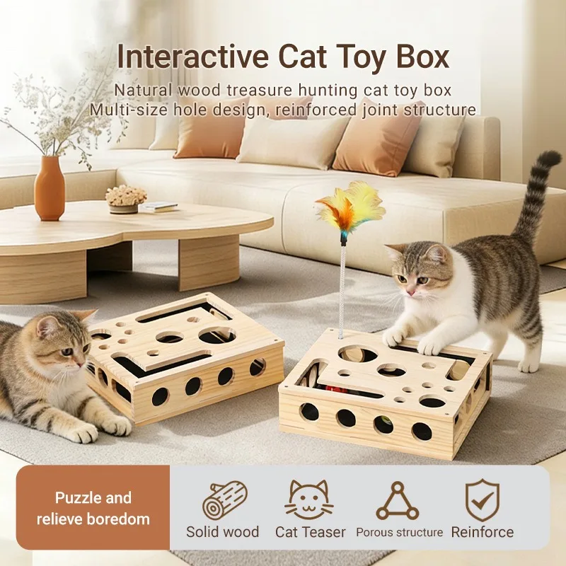 Amazon solid wood square three with cat grinding claws fun self-hi to relieve boredom educational cat nails polishing toy