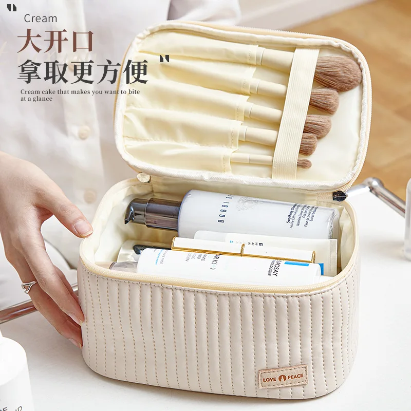 New Open Cover Cake Cosmetics Bags PU Soft Solid Color Portable Toiletry Bag Cosmetics Portable Large Capacity Storage Bag Cases