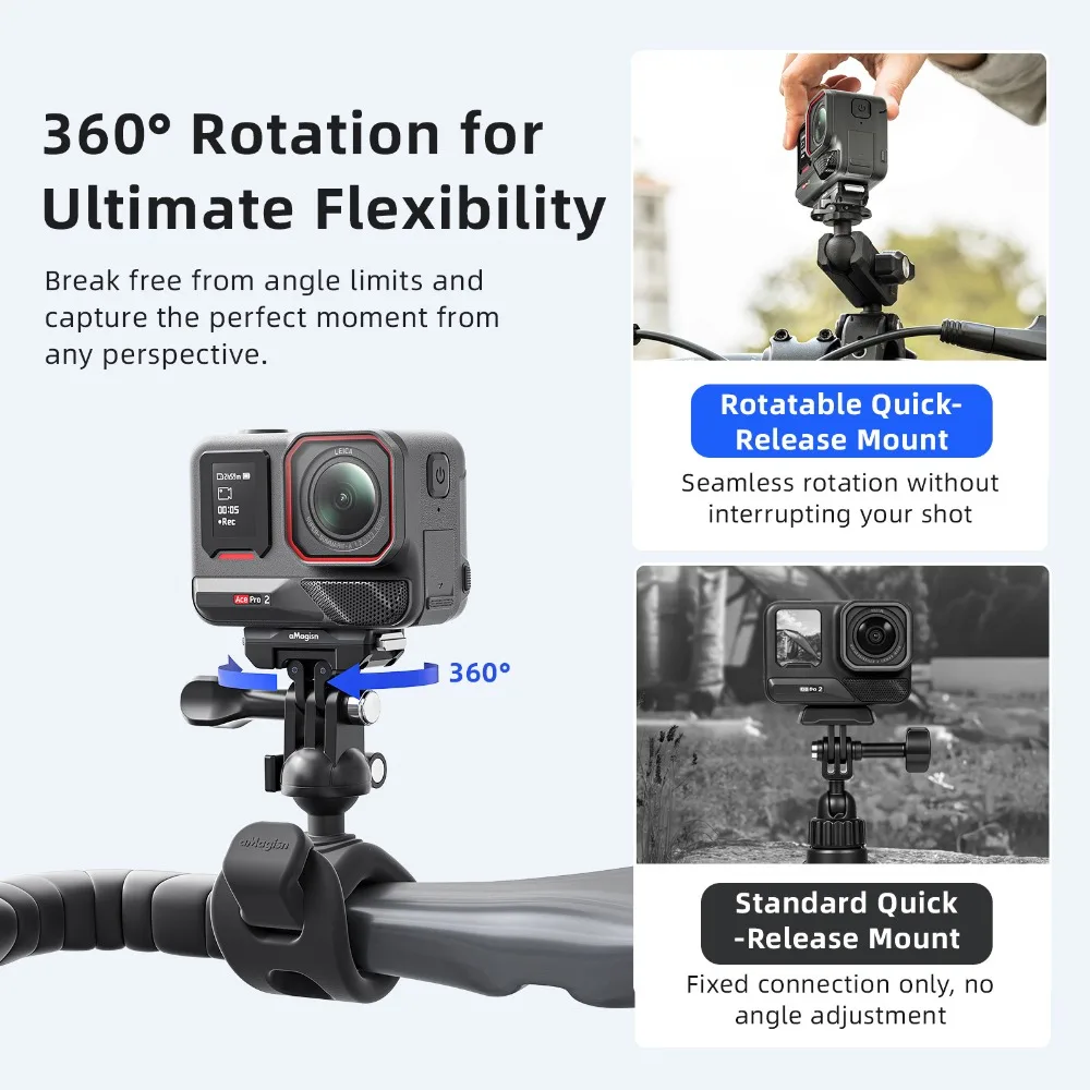 aMagisn Parallel Rotatable Quick Release Metal Mount For Insta360 Ace / Ace Pro /Ace Pro 2 / X5 / X4 Air Camera Stable Mount