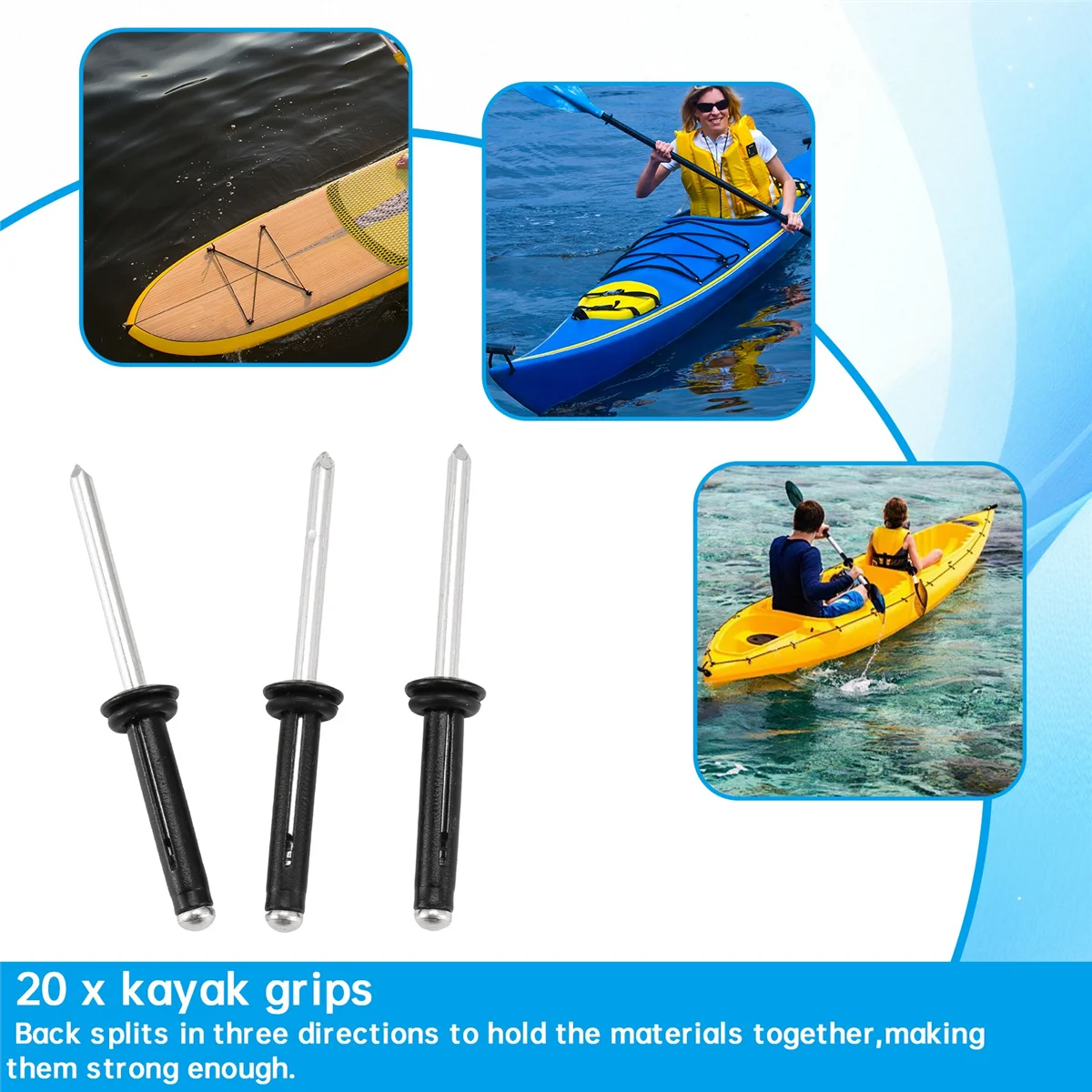 【Ultimo lancio!】20 pezzi in alluminio per kayak canoa Tri-Grip O Rings Tri-Fold Rivetti Montaggio Tri Rivet Kayak canoa e accessori per barche
