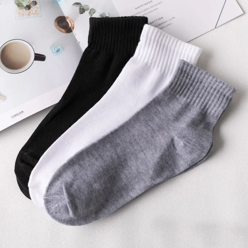 10 Pairs of High-Quality Classic Solid Black White and Gray Soft and Comfortable Plain Socks Suitable For Both Men and Women