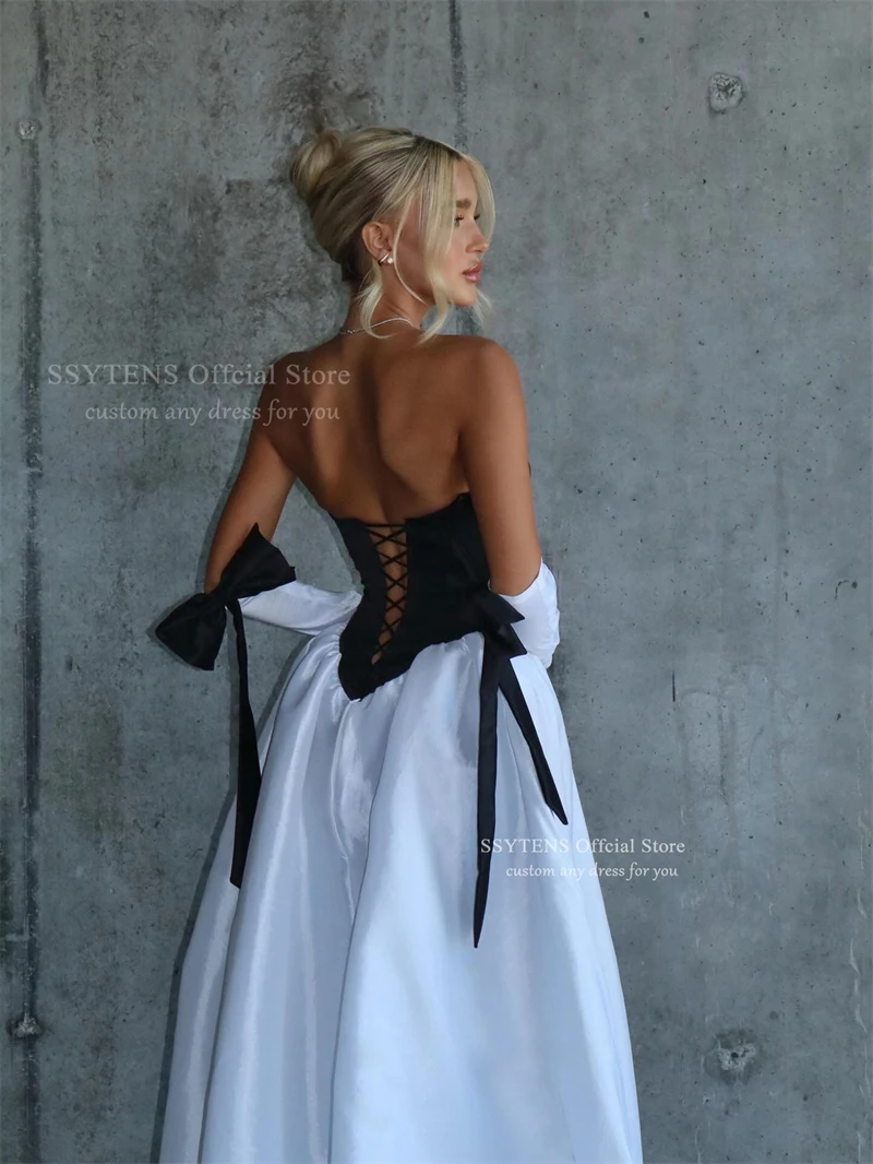 SSYTNS Chic Schwarz Und Weiß Satin Abendkleider Sexy Lange Vestidos De Fiesta Sweeethart Elegantes Robes De Soirée Angepasst