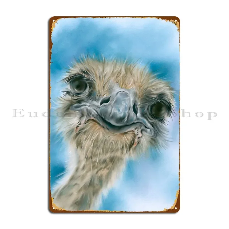 Curious Ostrich Whimsical Bird Portrait Mmandersonart Metal Plaque Poster Print Painting Wall Mural Kitchen Tin Sign Poster