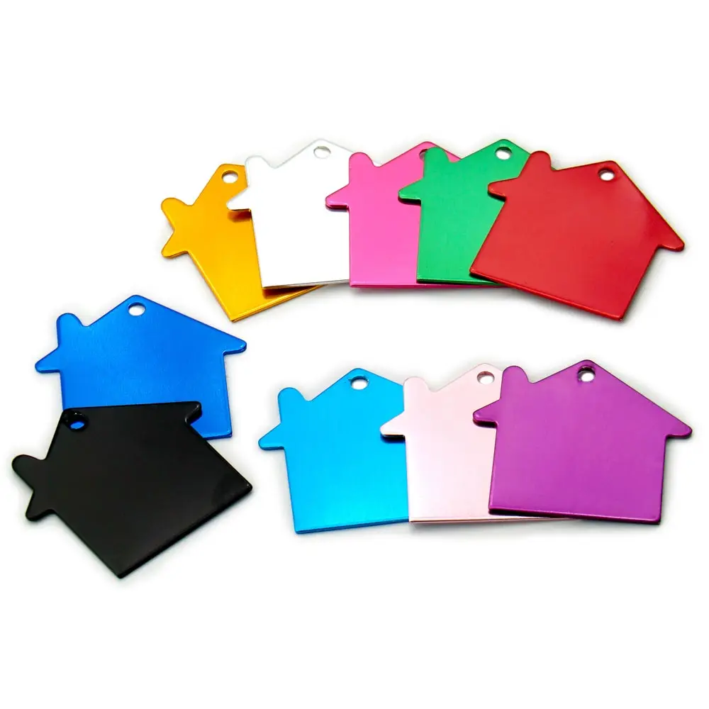 20PCS Personalize House Shape Aluminum Tag Customized Engraved Information Anti-Lost Keyring Pendant Ornament