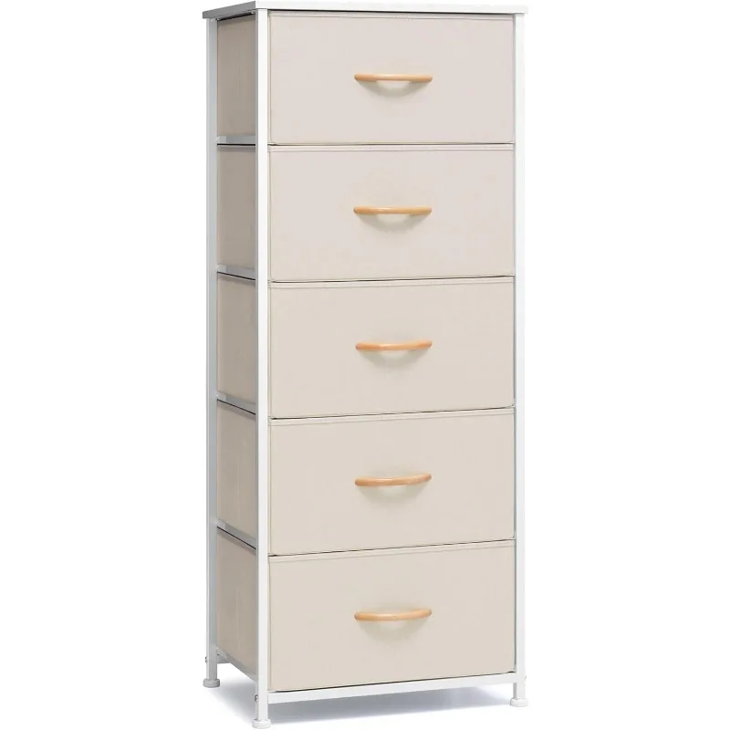 Vertical Dresser Storage Tower - Sturdy Steel Frame, Wood Top, Easy Pull Fabric Bins - Organizer Unit for Bedroom, Hallway,