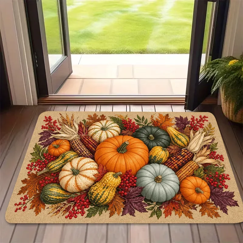 Vibrant Autumn Orange Red Maple Leaf Full Print Non Slip Seasonal Doormat Farmhouse Fall Harvest Front Rug