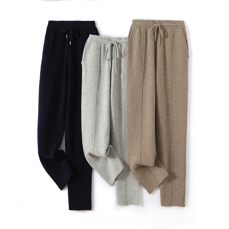 

Best-Selling 100% Merino Wool Thick Center-Seam Wide-Leg Long Pants Stylish Casual Versatile Men's Autumn Winter Knitted Pants