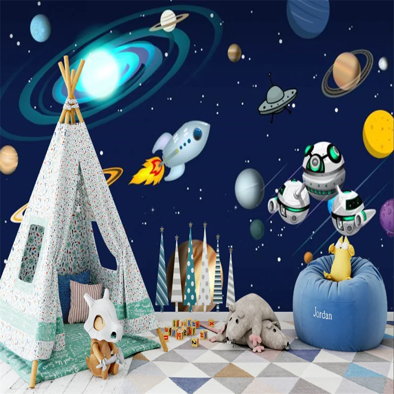 

Custom 3D Wallpaper Cartoon Astronaut Planet Starry Sky Living Room Children Bedroom Universe Mural Wall Papers Home Decor