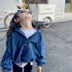 Cowboy Jacket 2024 Autumn New Boys and Girls Denim Jacket Korean Baby Casual Loose and Versatile Hooded Jacket