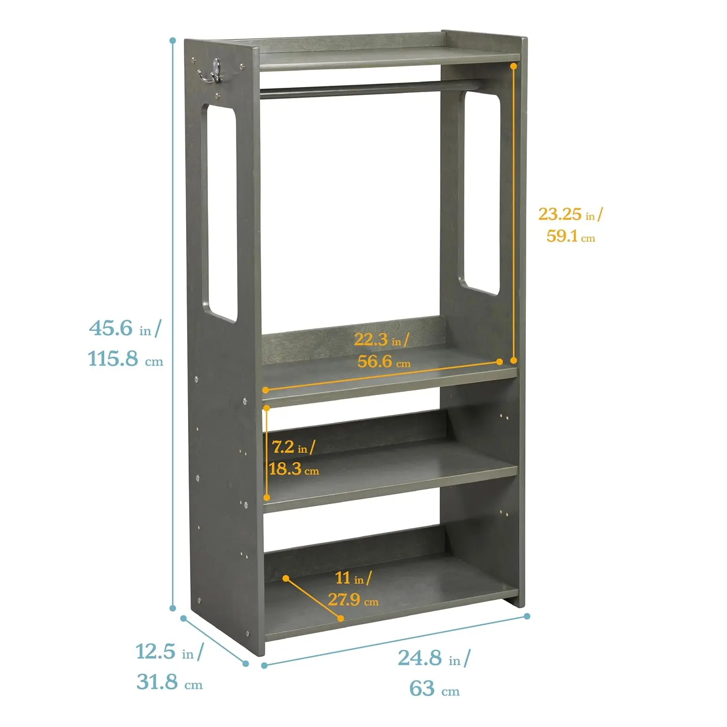 TrendiTot Clothing Rack with Adjustable Shelves, Kids Wardrobe, Grey Wash