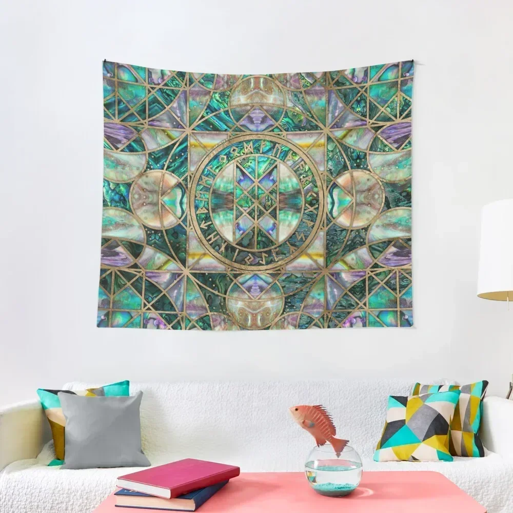 Web of Wyrd The Matrix of Fate -Abalone Shell Tapestry Mushroom Bathroom Decor Tapestry