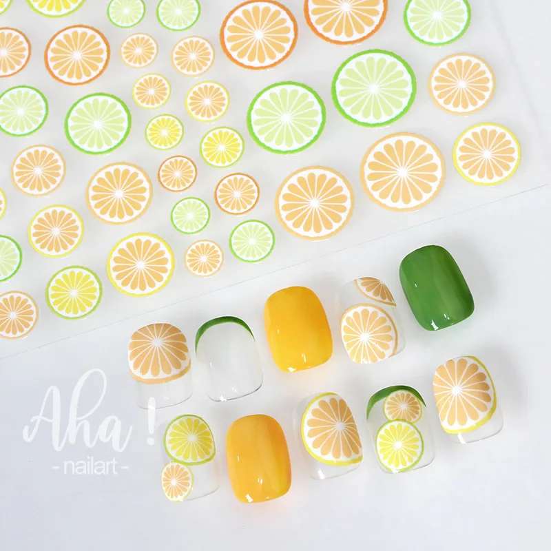 

Summer Lemon Nail Stickers 3D Adhesive Sliders Fruits Cherry Orange Grapefruit Nail Art Decals Designs Decoartions Manicures