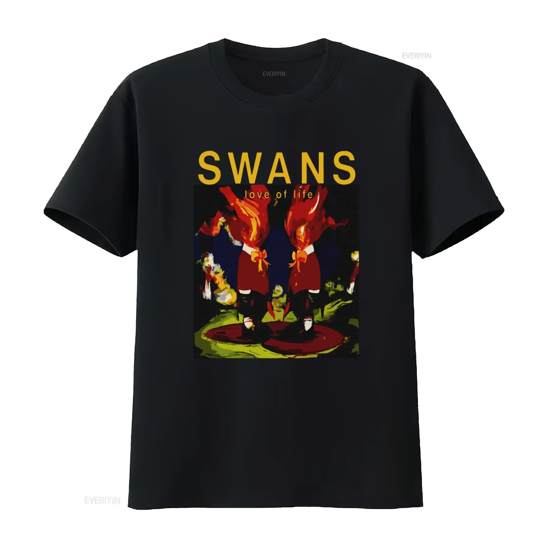 Swans Love Of Life Print T Shirt Unique Art Design For Fashion Lovers vintage Washed streetwear homme Stylish designer clothes