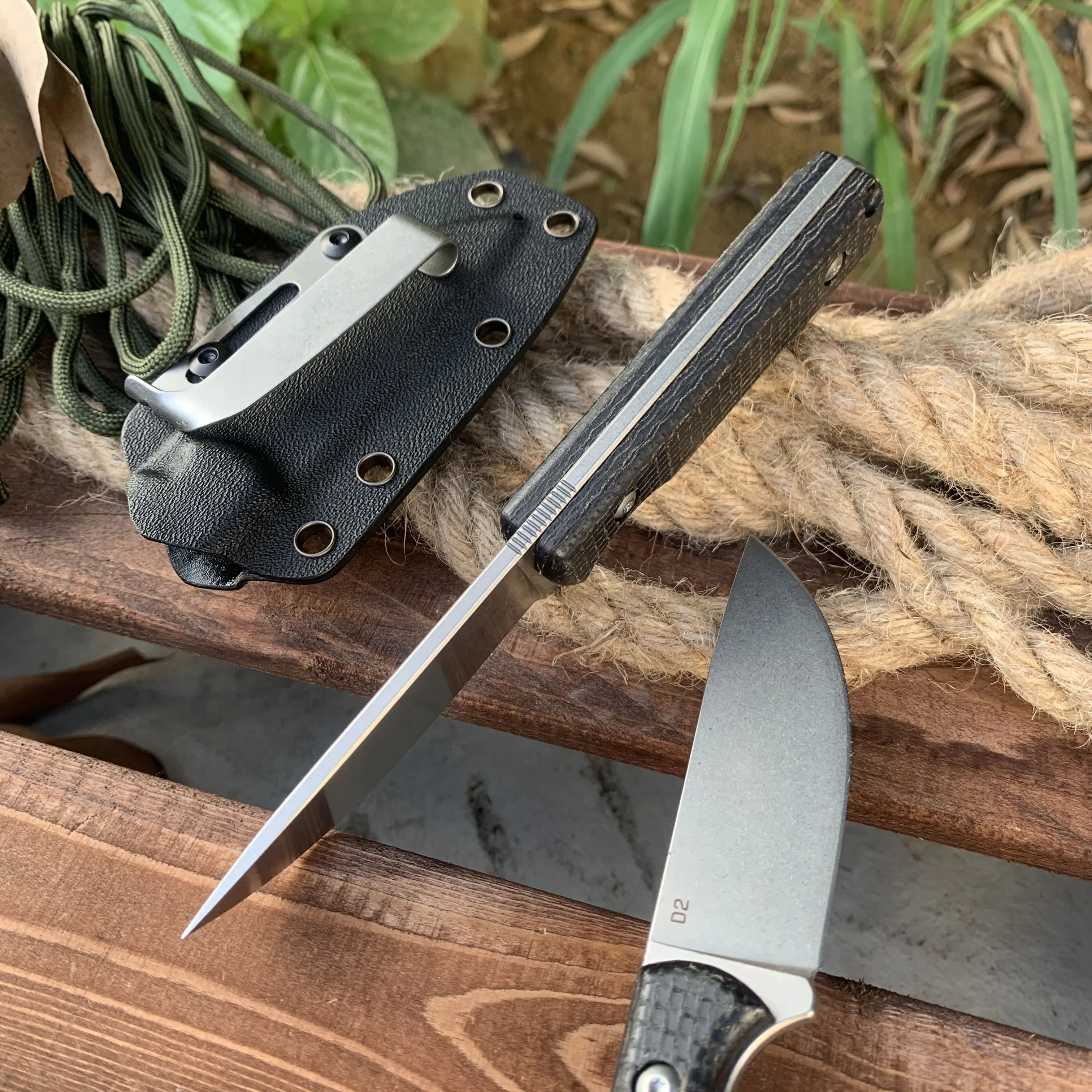 Straight Knife D2 steel Fixed blade linen handle Knife Hunting Tactical K sheath Knives EDC Outdoor Survival Multi-purpose Tool