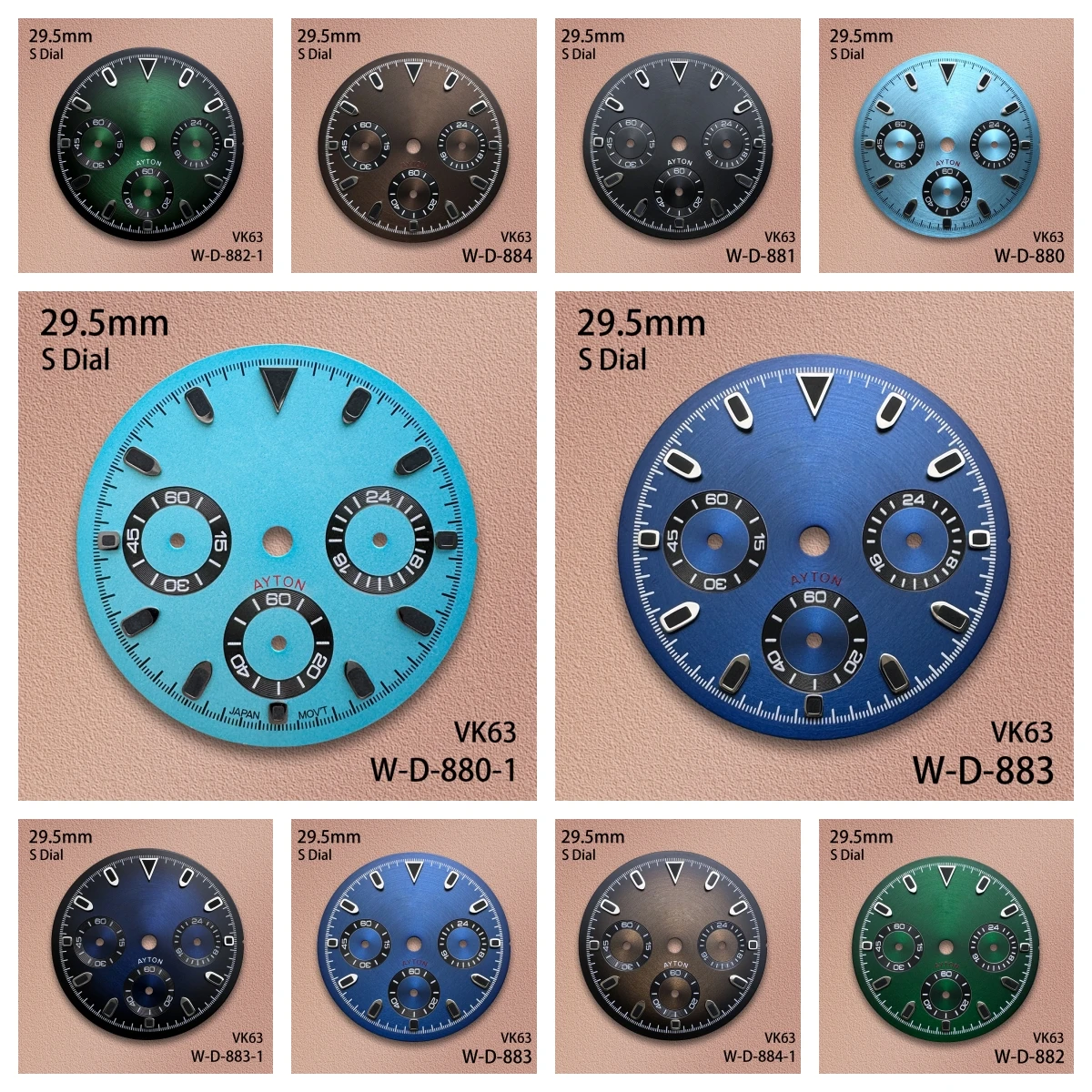 29.5mm DTN Panda S Dial Suitable For VK63 Movement Green Luminous Quality CD Pattern Watch Modification Accessories