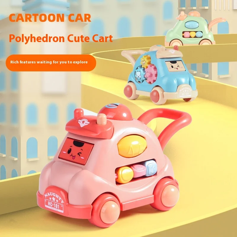 1pc Creative Luminous Music Story Children Car Toy Machine Cartoon Polyhedral Trolley Coax Baby Crawling And Walking Toys 2024