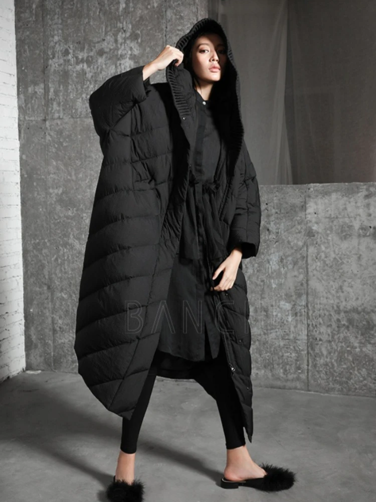 High Quality Batwing Sleeves 90% Duck Down Coat Women Winter Warm Long Trench Coat Puffer Jacket Oversized Hooded Down Jacket
