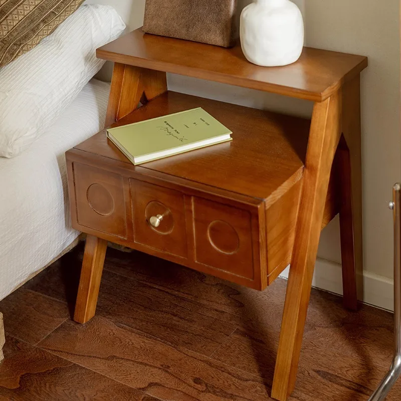 Rustic Organizer Nightstands Nature Wood Storage Vintage Bedroom Bedside Table Drawer Room Stuff Mesa De Cabeceira Furniture