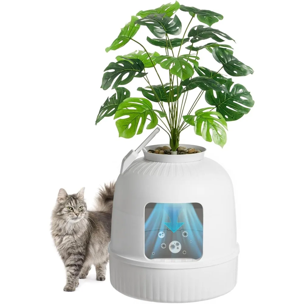 Lifewit Cat Litter Box with Fake Plant and Shovel, Hidden Litter Tray with