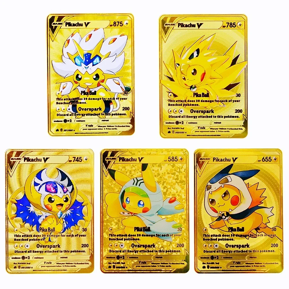 Metal Pokémon Letters Cartas de Jogo, Charizard, Vmax, Pikachu, Gx, Mewtwo, Vstar, Ouro, Ferro, Jogos de Anime, Brinquedos, Kids Gift, 5pcs