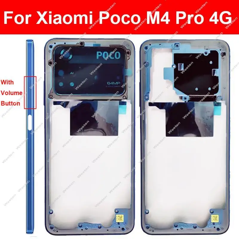 Middle Frame Housing For Xiaomi Poco M4 Pro M4Pro 4G 5G Front LCD Frame Middle Holder Cover Bezel with Lens Frame Volume Key