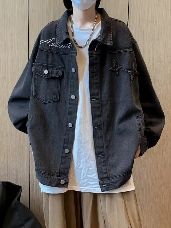 ملابس خارجية جديدة غير رسمية من قماش الدنيم لعام 2025 ملابس خارجية فضفاضة للرجال للخريف للأزواج في سن المراهقة مزيج من القطن ex Jaet Faionable Bf Sle #1