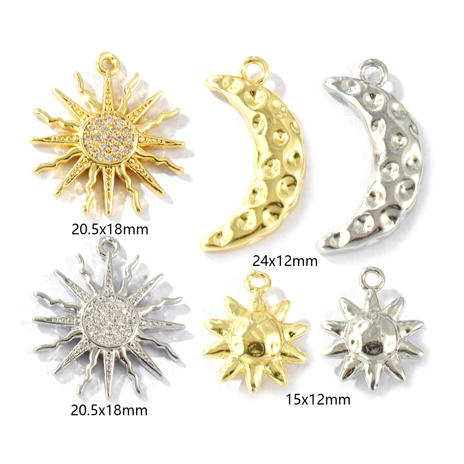 2 Pcs Brass Galaxy Charms Multicolor Sun Moon Cubic Zirconia Pendants For DIY Necklace Earrings Bracelet Jewelry Making