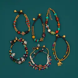 New Chinese Style Couple Bracelet Women's Retro Bohemian Ethnic Style Natural Stone Beaded Stacked Woven Jewelry Advanced Gift