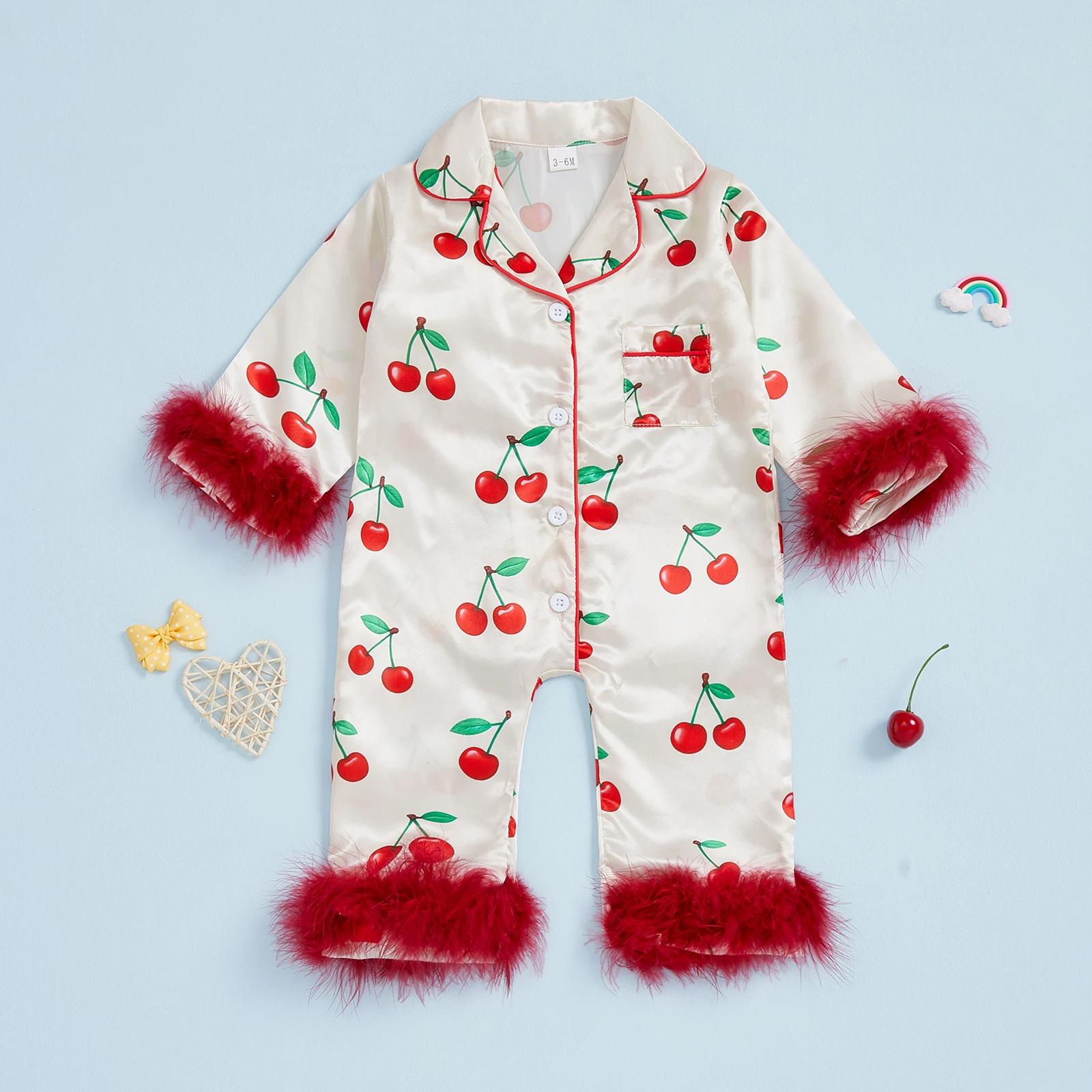 

Toddler Girl Winter Velvet Pajamas Snowflake Print Faux Fur Trim Button Up Lapel V Neck Long Sleeve Jumpsuit