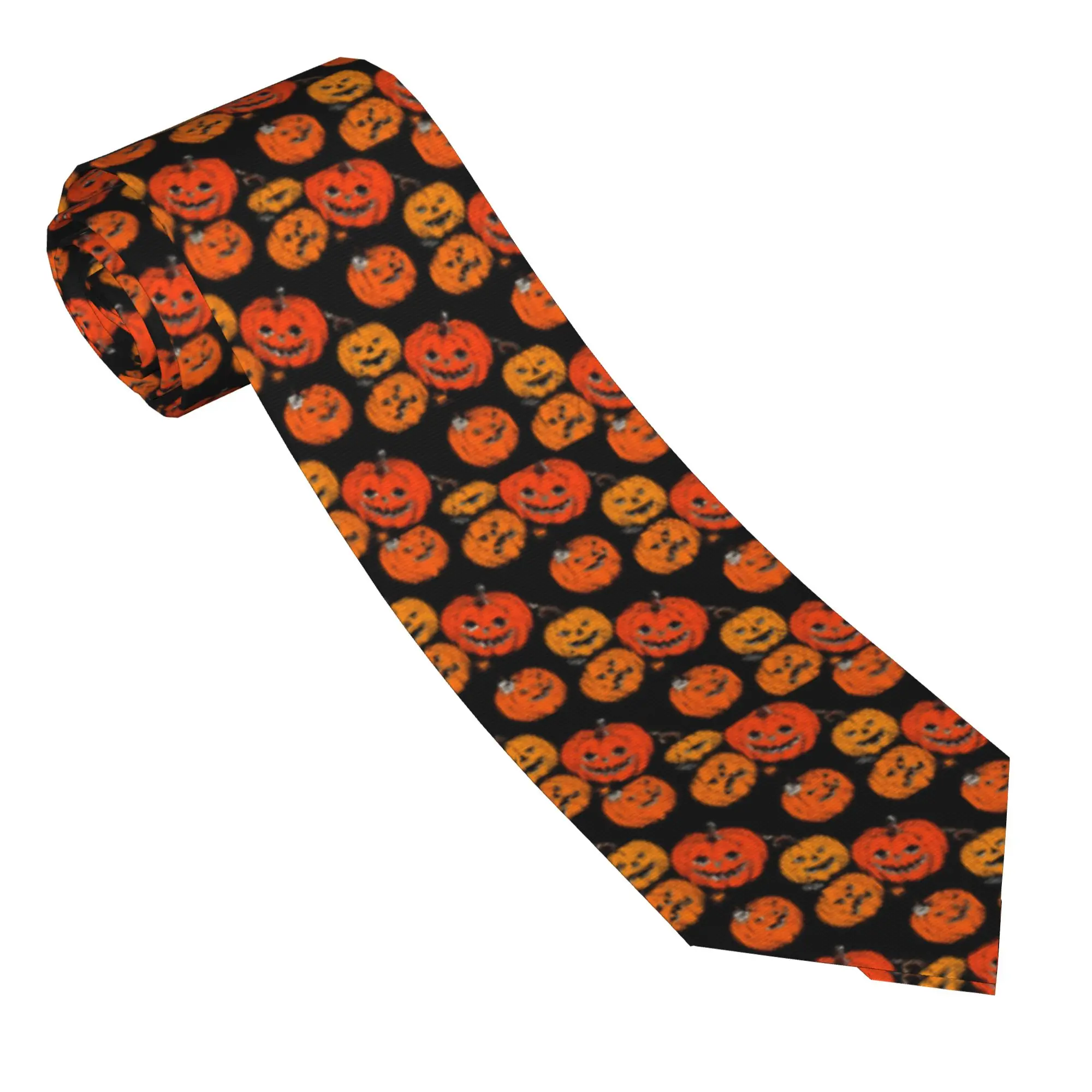 Vintage Pumpkin Neckties Unisex Polyester 8 cm Halloween Spooky Horror Neck Tie for Men Fashion Wide Accessories Cravat Wedding
