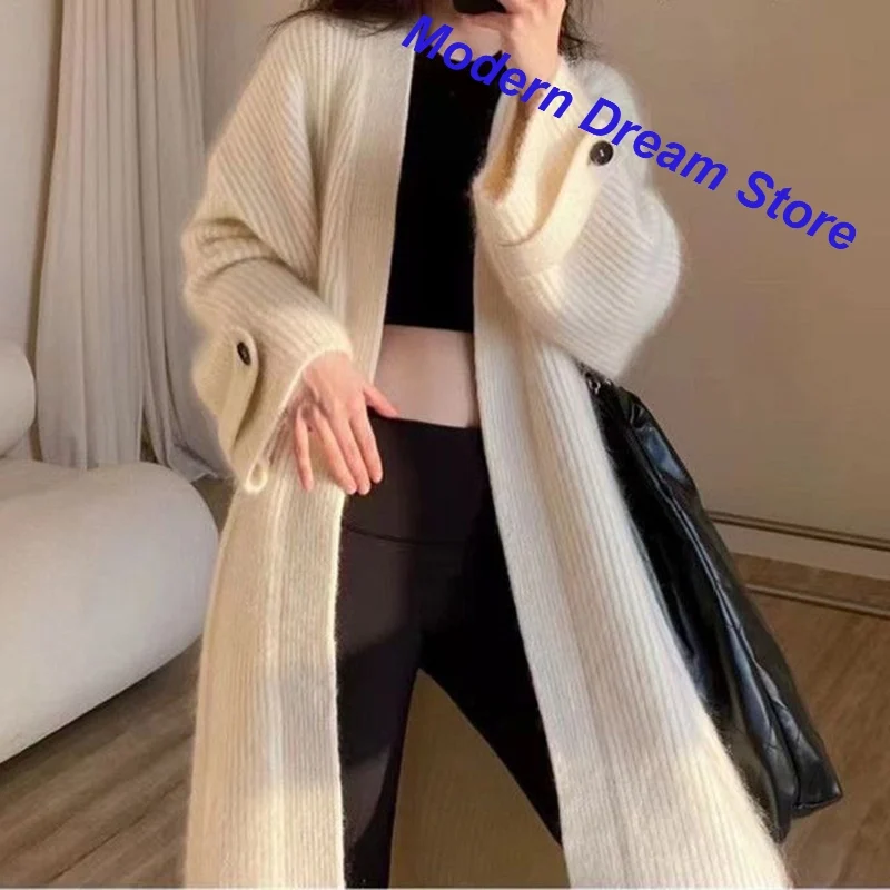 French Lazy Wind Long Sweater Knitted Cardigan Women's Autumn and Winter New Fashion Casual High-grade Loose Long Skirt Coat