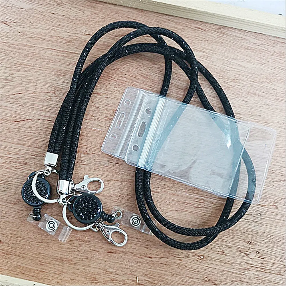 1Set Badge Holder with Detachable Lanyard Portable Id Card Protective Cover for Students Office Staff Vertical Work Pass