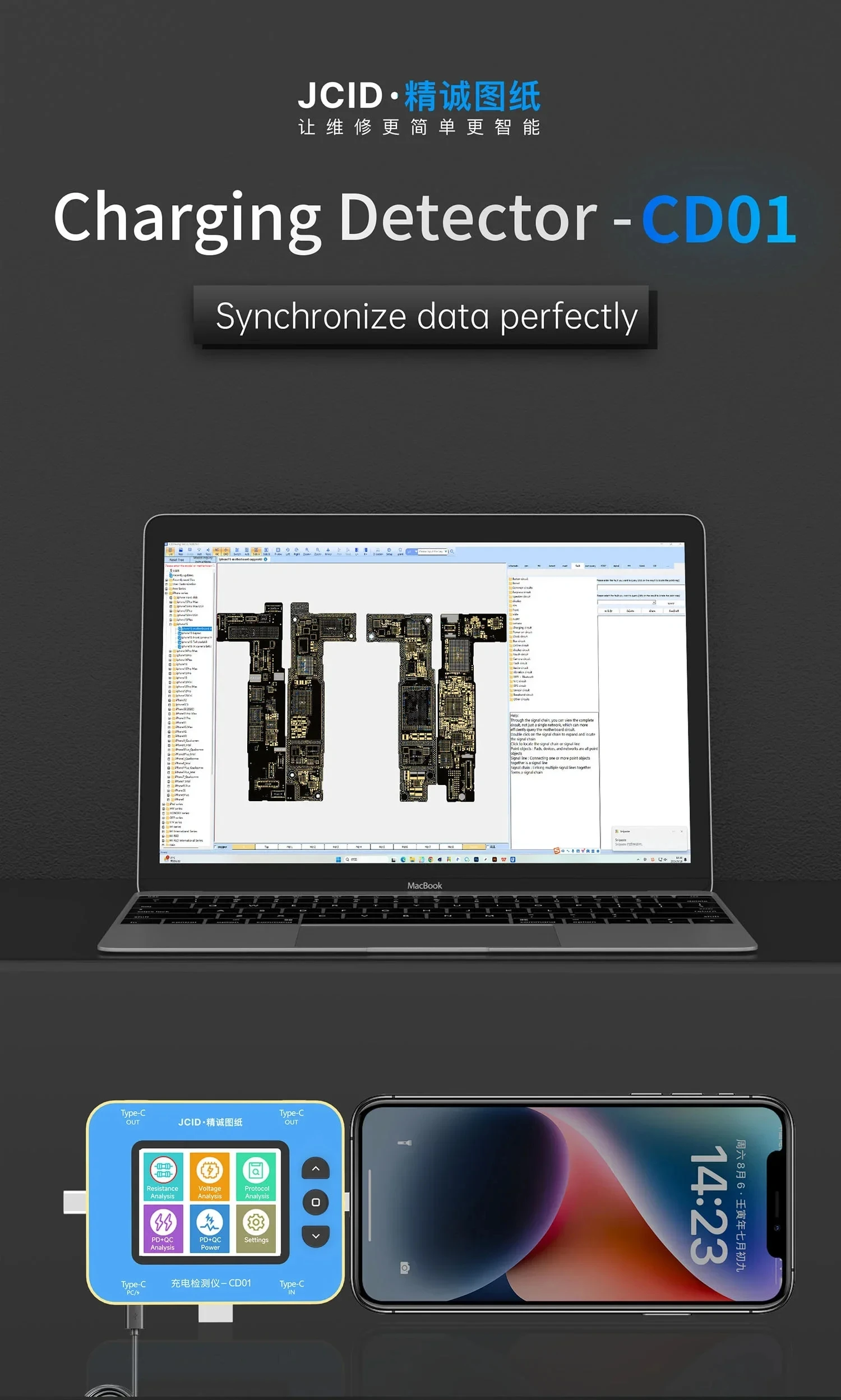 JCID CD01 Oplaadtester Type-C USB 3.0 PD Digitale voltmeter Stroommeter Monitor Snel opladen Power Protocol Analyzer Tool
