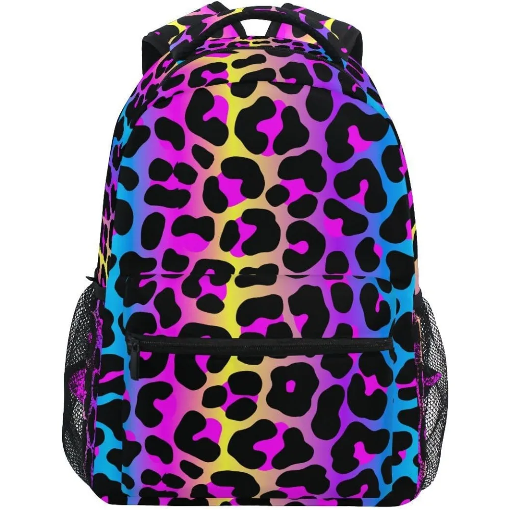 Vibrant Leopard Print Backpack, Neon Colorful Pattern, Trendy Casual Bag, Great for Bold Style Enthusiasts