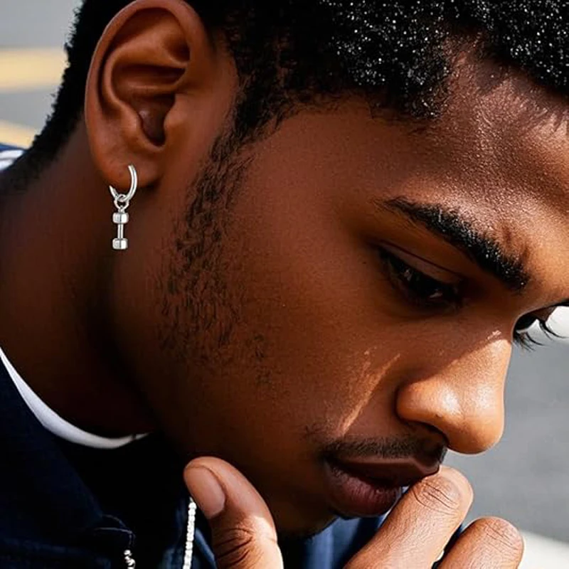 الدمبل هوب أقراط للرجال النساء الفضة الفولاذ المقاوم للصدأ Kpop العصرية الشرير القوطي الحديد استرخى أقراط لهدايا صديقها #2