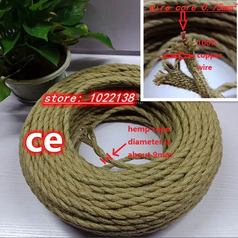 3m 5m 10m 2 Core/3 Core 0.75mm2 Vintage Hemp Rope Twisted Cable Retro Lamp Cord Braided Electrical Wire For DIY Lights