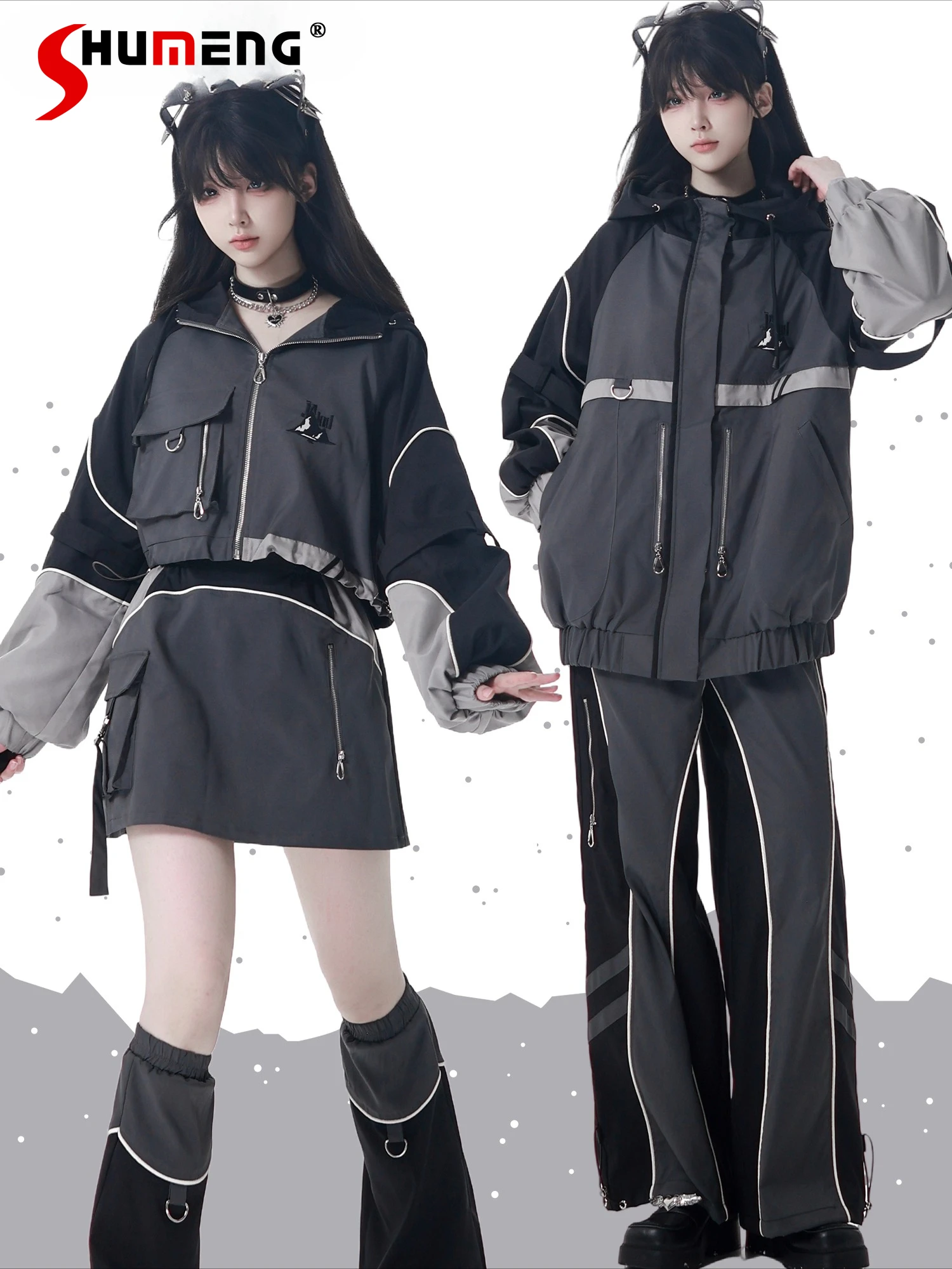Fashion Street Versatile Functional Style Embroidered Zipper Long Sleeve Loose Casual Jackets Women High Waist Long Pants Set