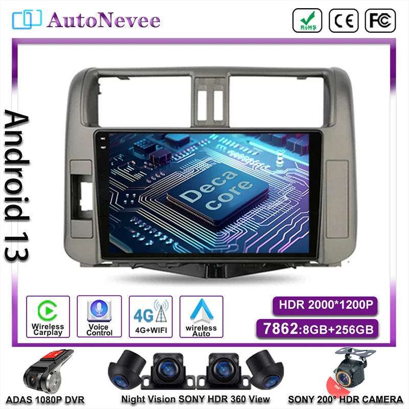 

Android13 For Toyota Land Cruiser Prado 150 2010 2011 - 2013 LHD Multimedia Car Radio GPS TV Navigation No 2Din DVD Stereo Cam